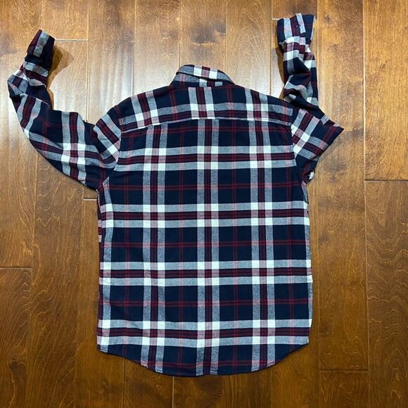 American Eagle Outfitters Vtg Flannel Button Front Plaid Navy Red Men's Large - Picture 4 of 8